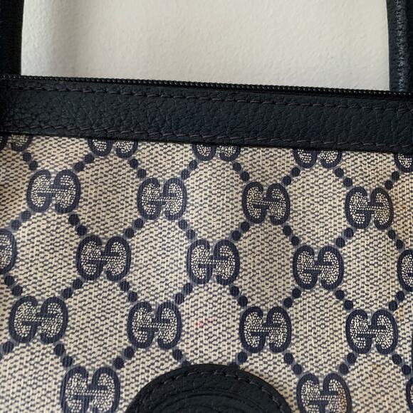Vintage Gucci Boston Navy Blue Gray Handbag Purse Satchel Authentic - Picture 5 of 15
